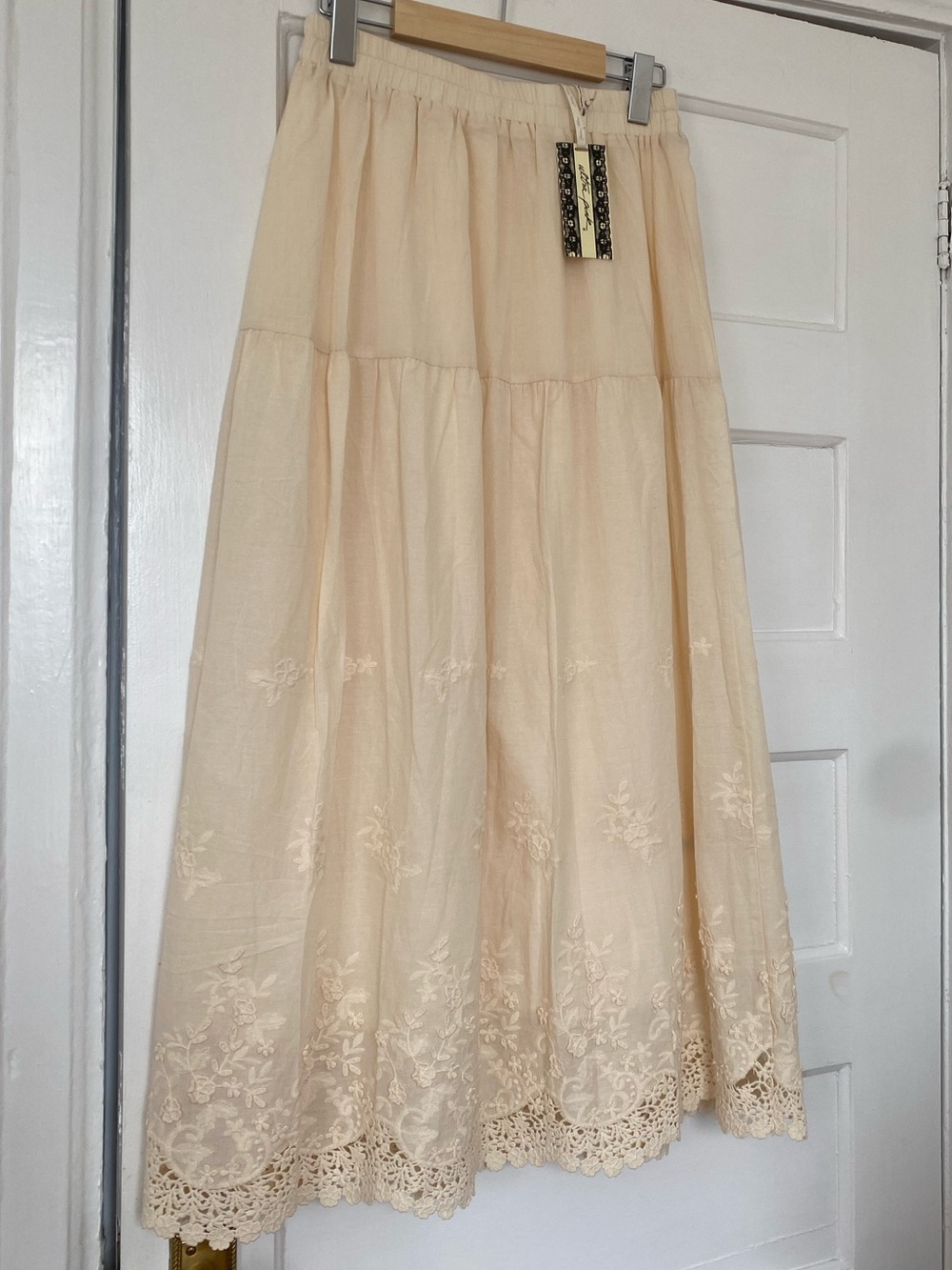 Boho embroidered tiered cotton maxi skirt